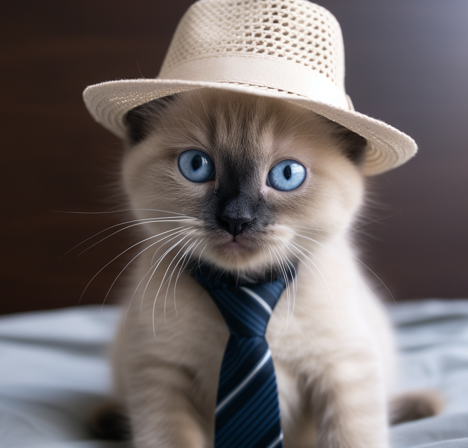 小猫咪穿上领带和帽子,太萌了