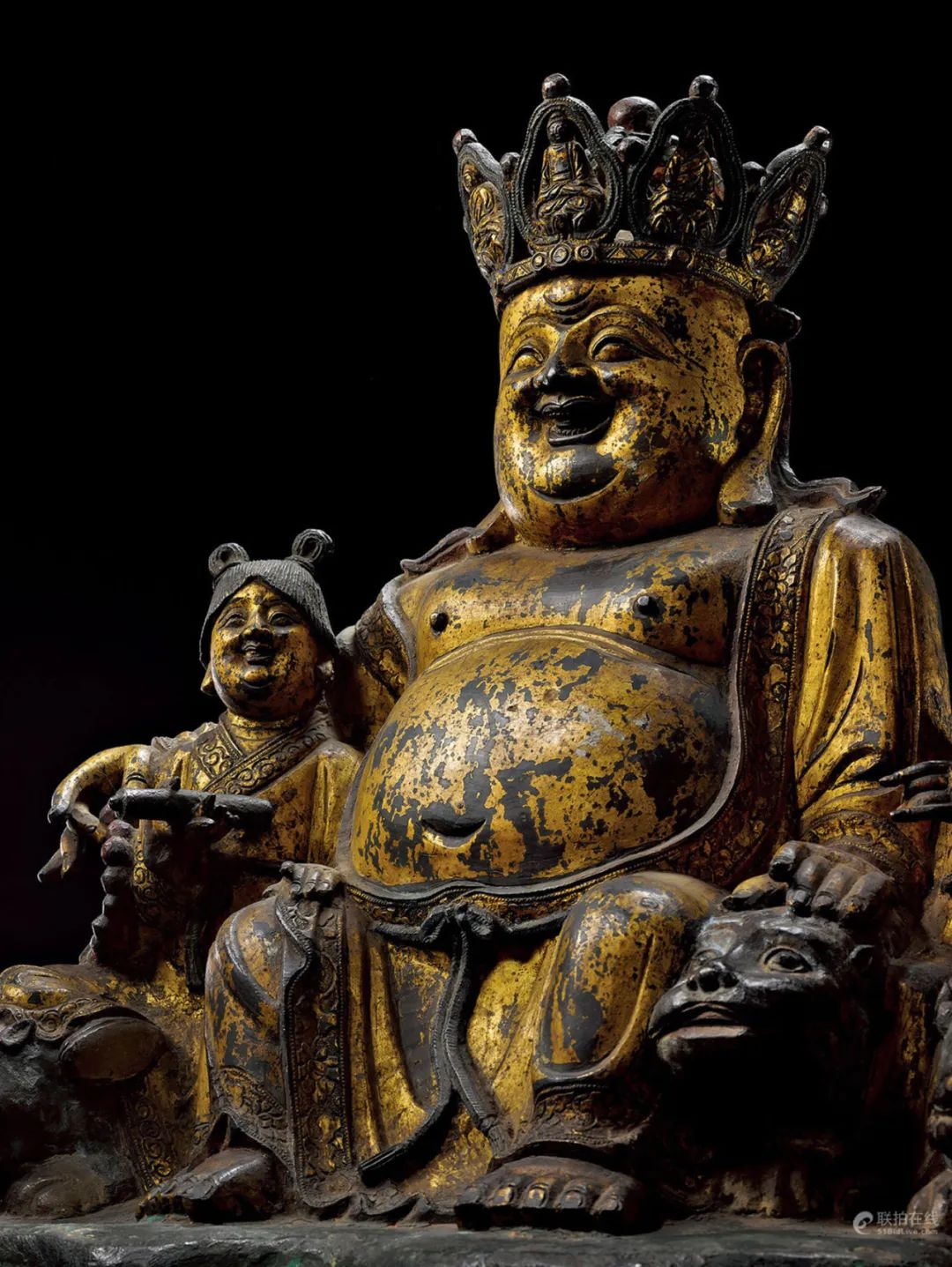 lot 52明 弥勒佛中原风格铜漆金加彩尺寸:h 50.