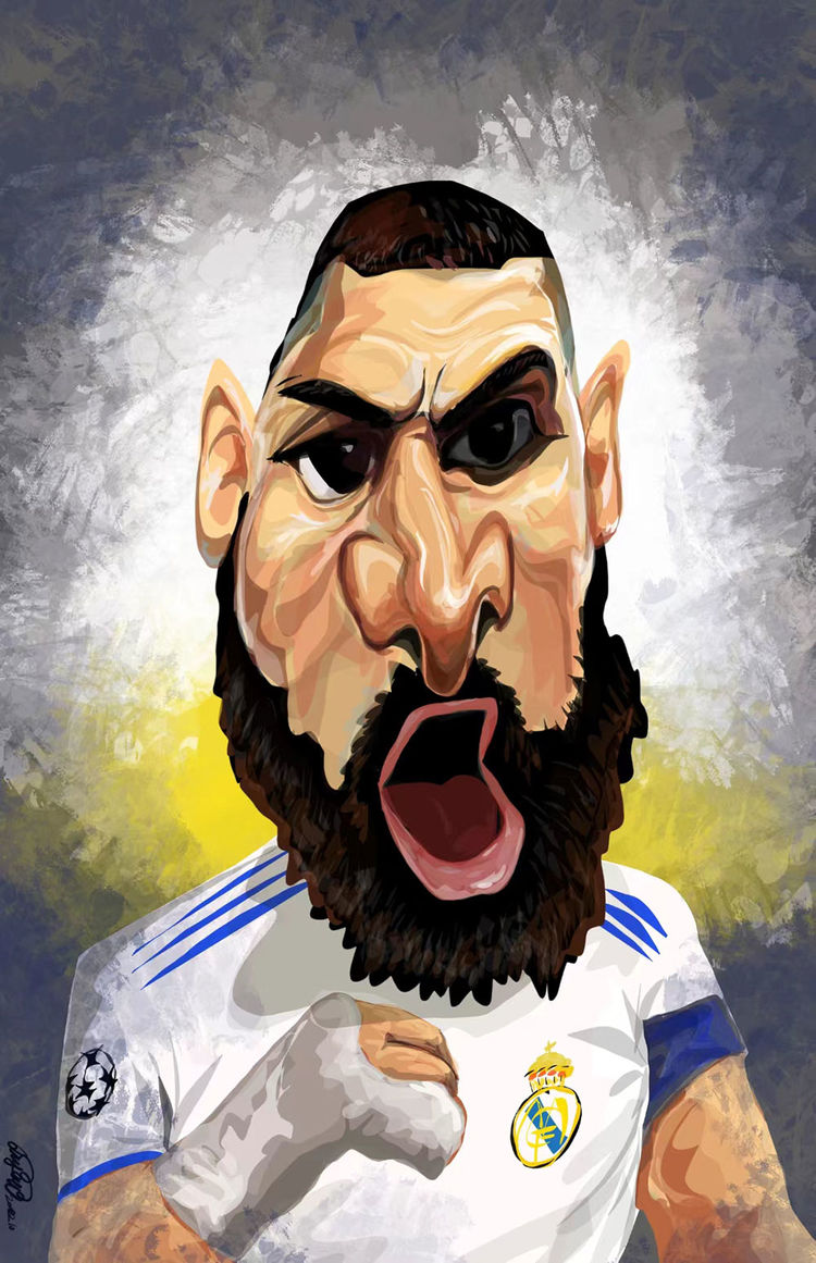 圆梦金球本泽马肖像漫画