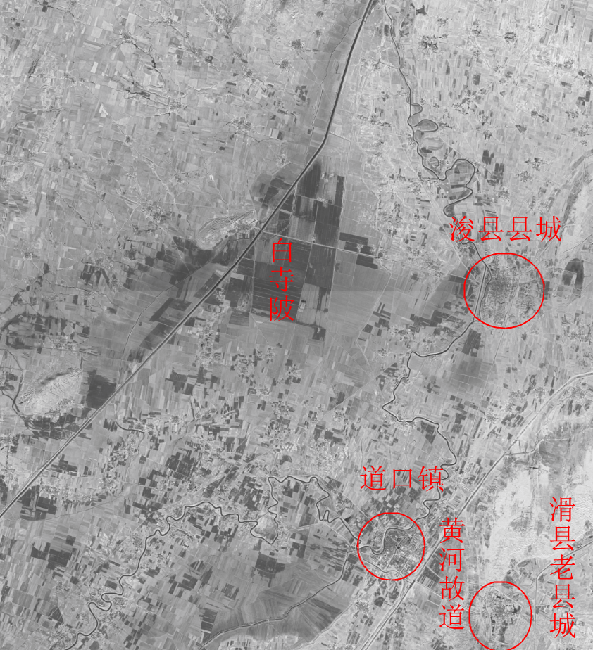 上个世纪七十年代左右的卫星图上的浚县滑县图