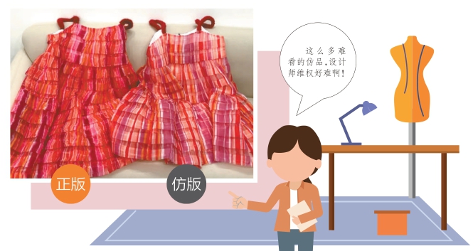 明明是自己原创设计的连衣裙款式,被盗版后却堂而皇之地挂在了别家的