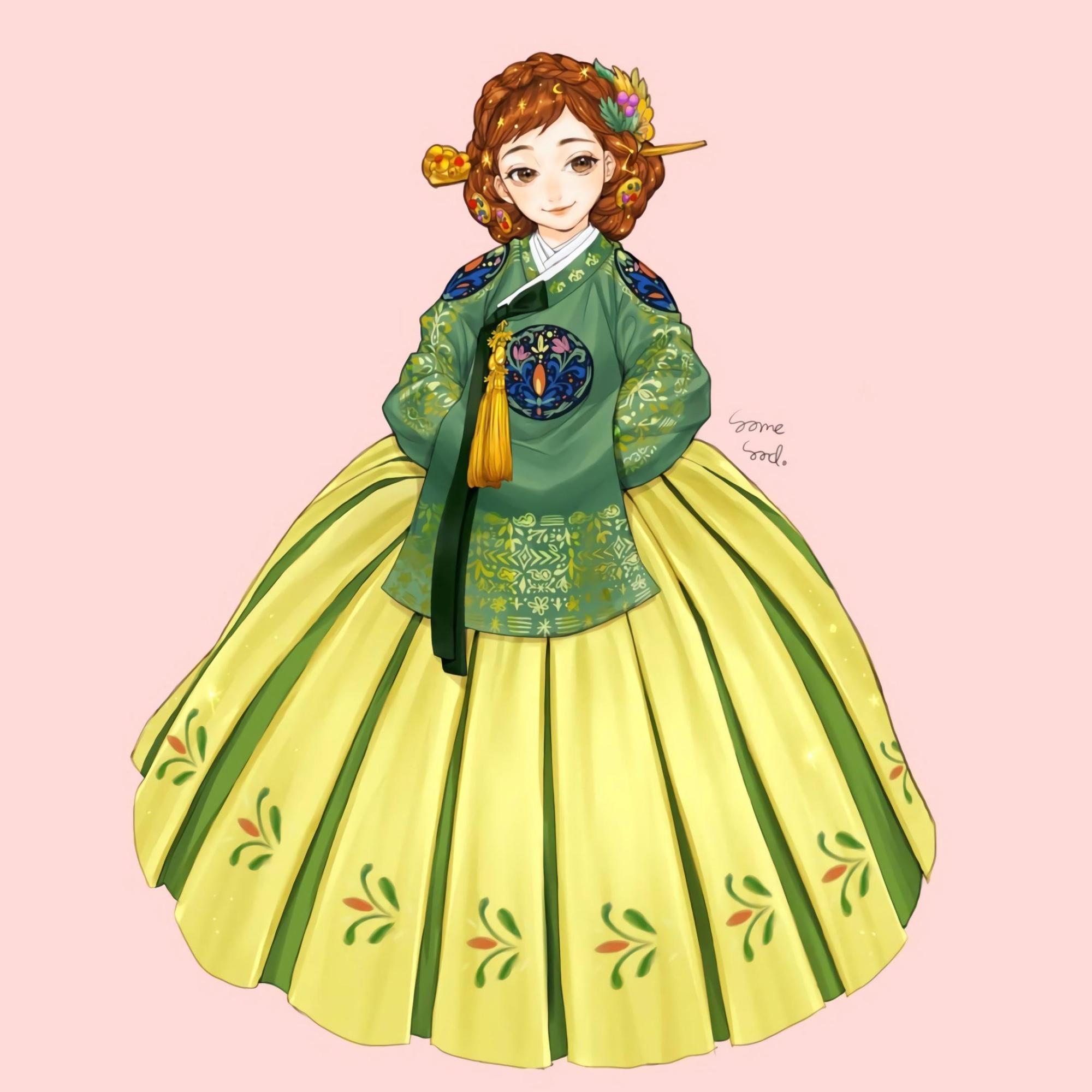 画师为迪士尼公主设计"韩服",艾莎女王高贵优雅,贝儿公主最特别