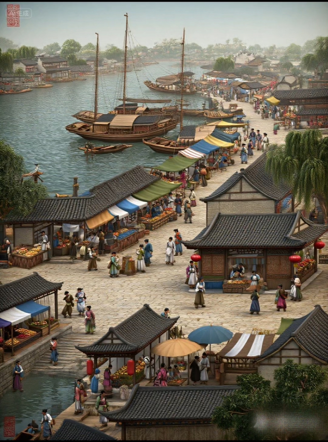 古画里的集市,太有画面感了!