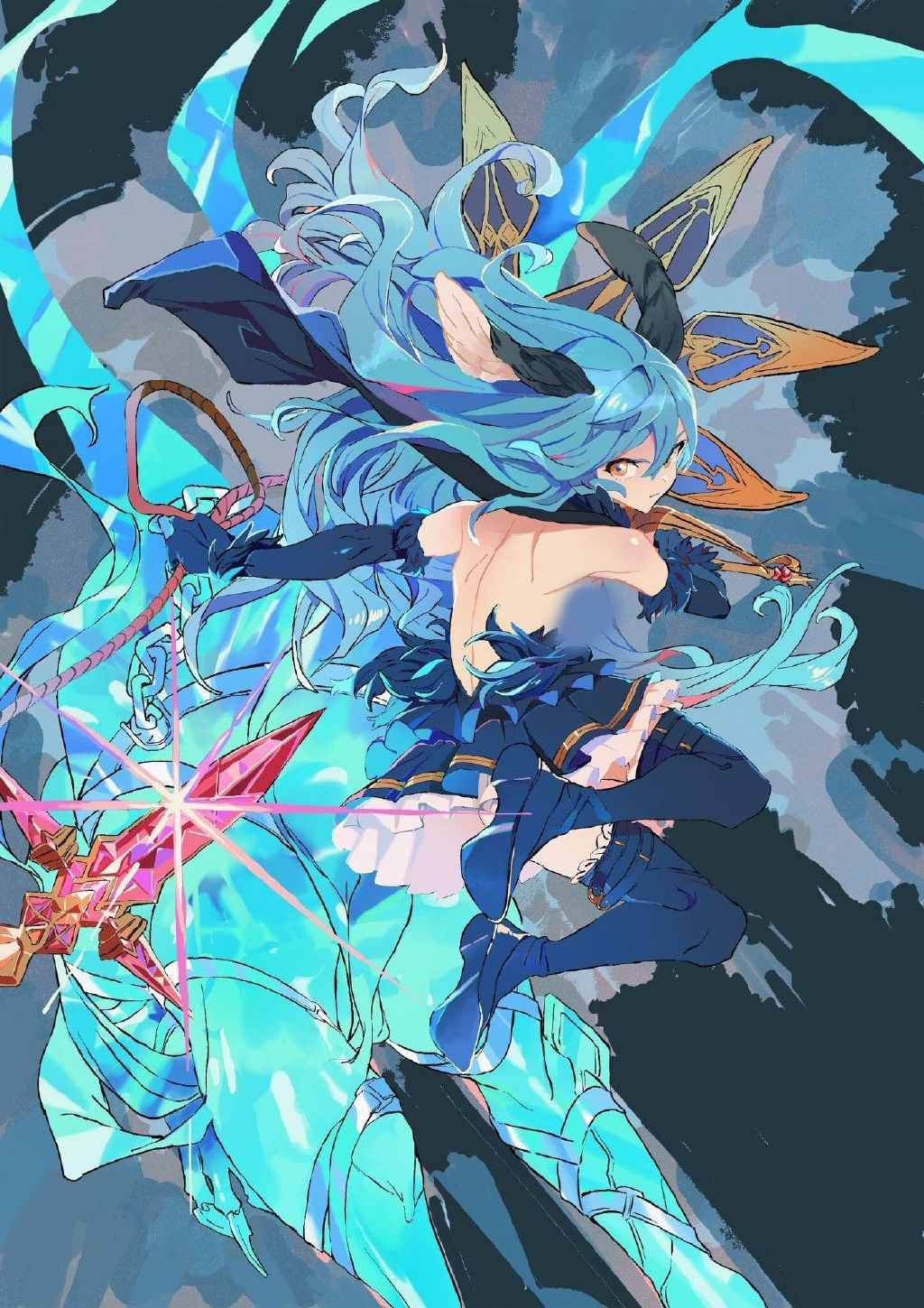 构图很有张力的少女冒险类插画,色彩对比度很高