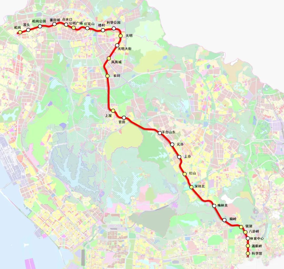 8千米 包括7站7區間 換乘車站4座 線路從深圳北站 預留高架橋