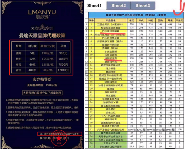 代理政策"和"曼瑜天雅中国产品各级别价格表(更新版) 平推奖"该代理
