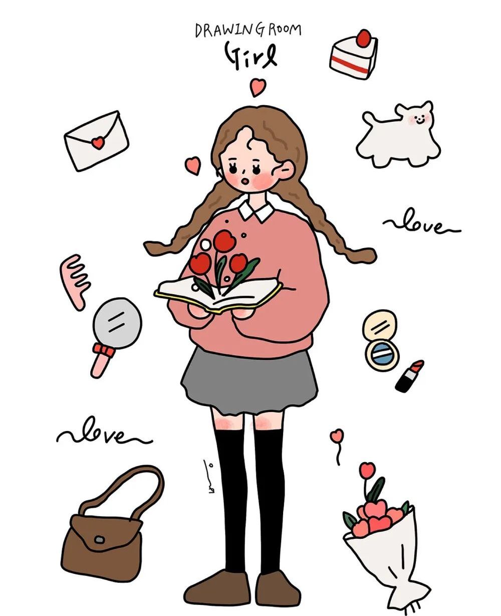 动漫手绘素材手帐素材:可爱的动漫女孩,温婉娴静!