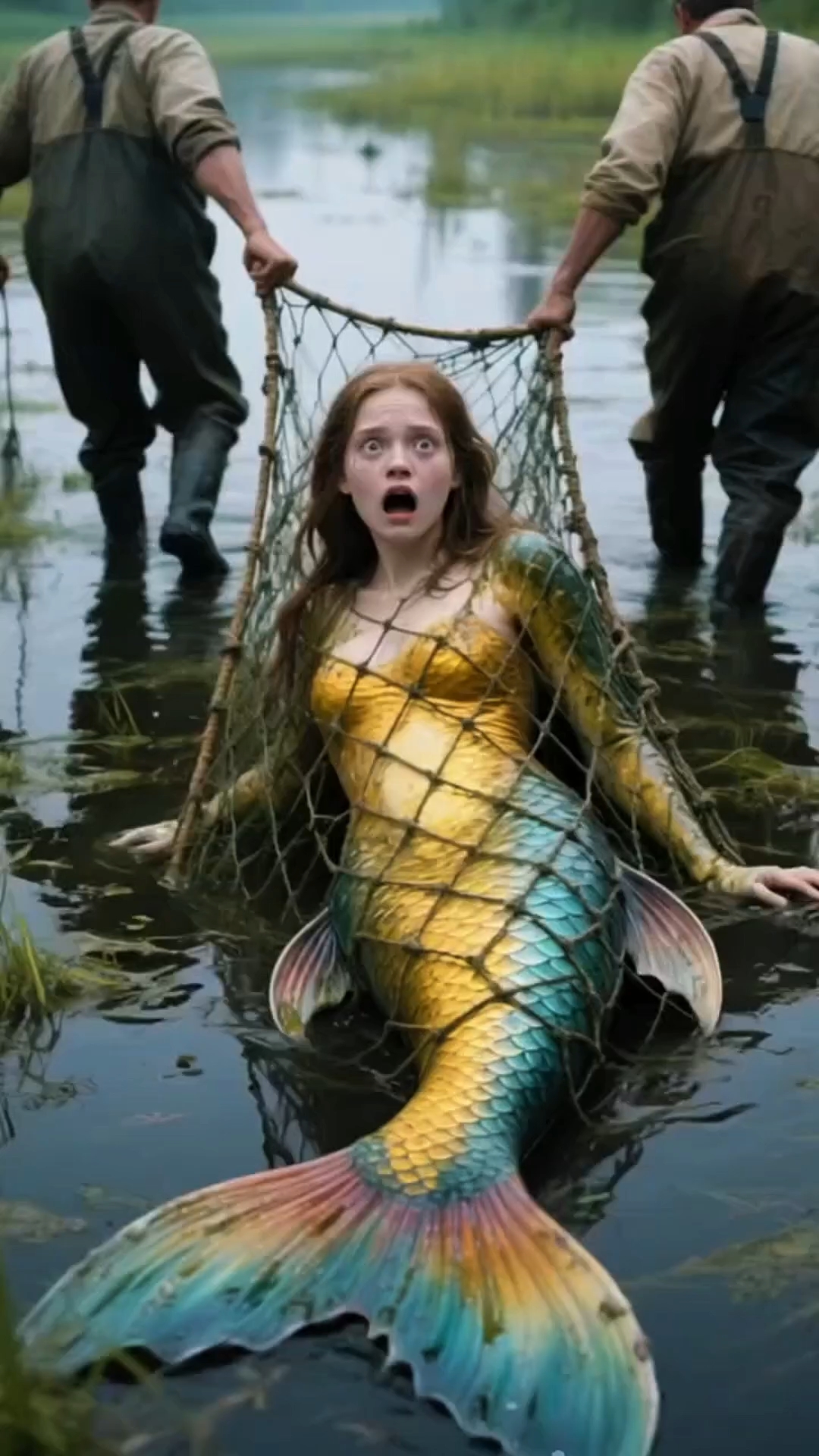 渔民们捕到了一条美人鱼,最后放生了