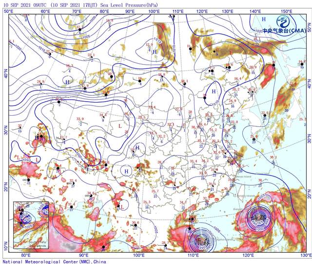 9月10日17时我国等压线分布图