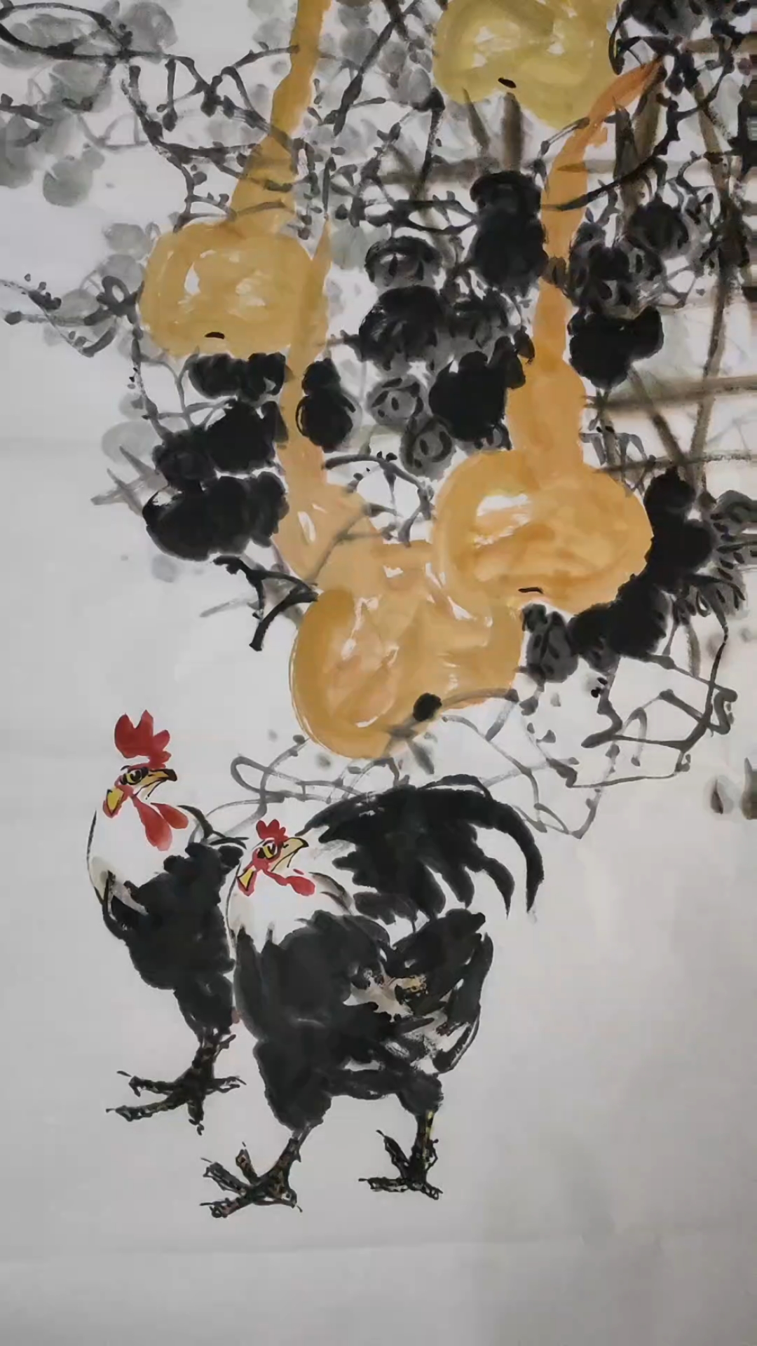 四尺竖幅写意花鸟,福禄大吉图