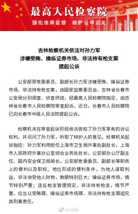 孙力军被提起公诉