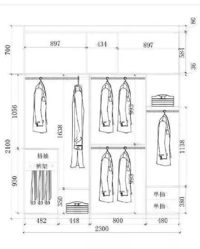 衣柜内部结构及基本尺寸