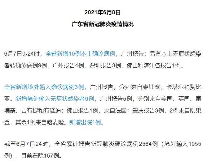 2021年6月8日广东省新冠肺炎疫情情况