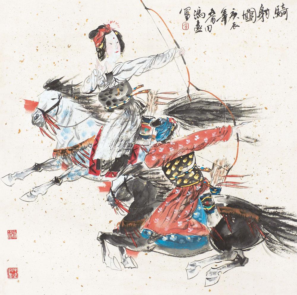 骑马射箭插画图片