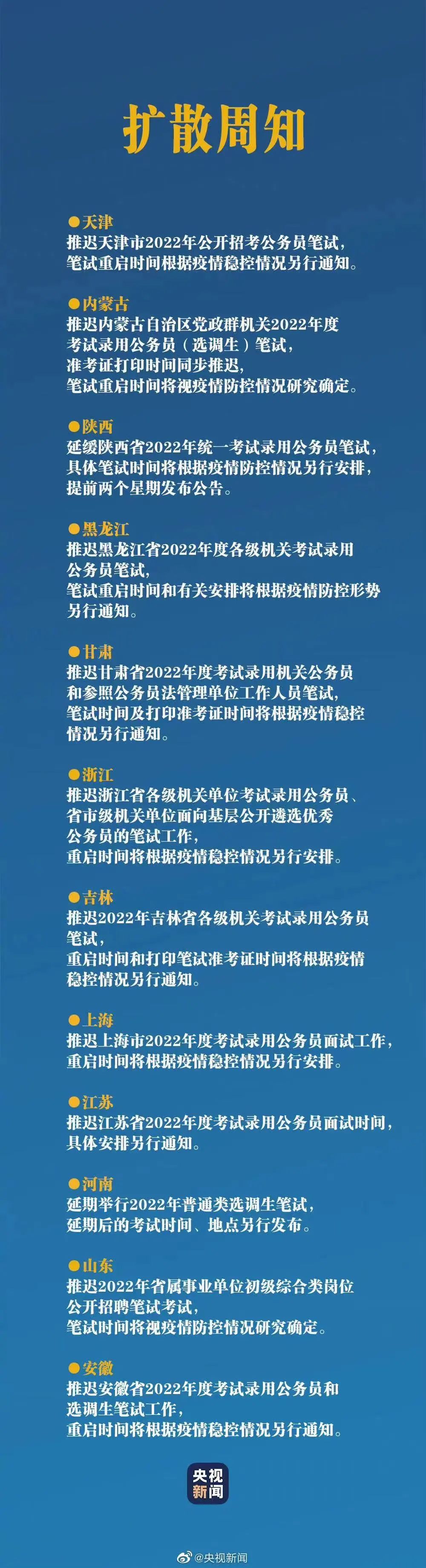 云南省2022年度考试录用公务员笔试时间推迟!