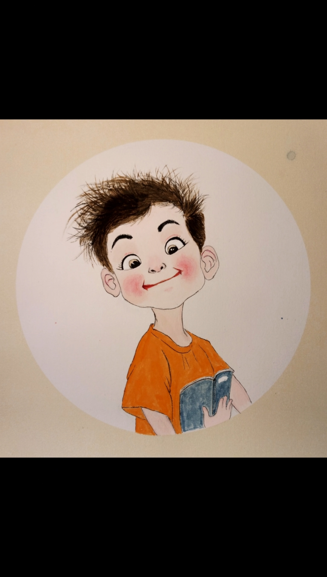 一起来画画 纯手绘国画儿童 童年 调皮捣蛋的男孩