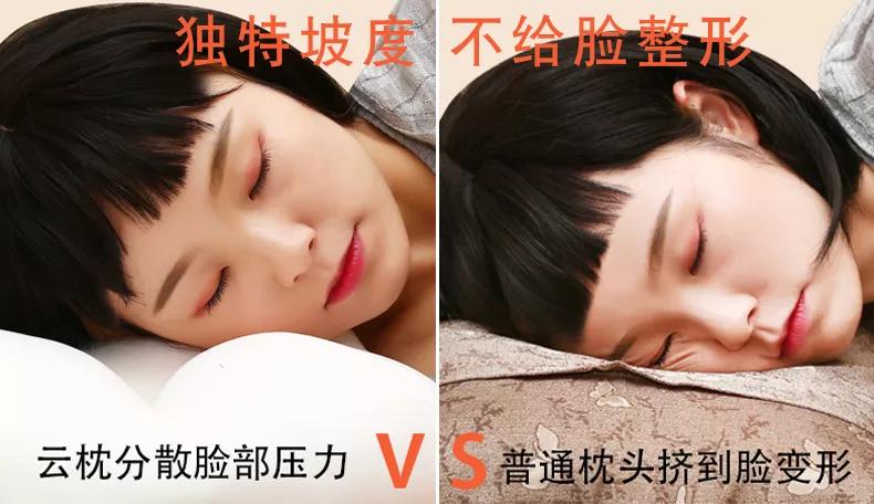 云枕表面看着凹凸不平,实际上,独特的坡度可以 分散脸部压力,避免脸被