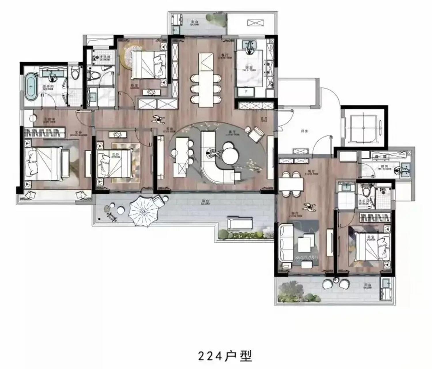 两套户型按照一套卖,总面积是224平米!做双钥匙房很合理吧?