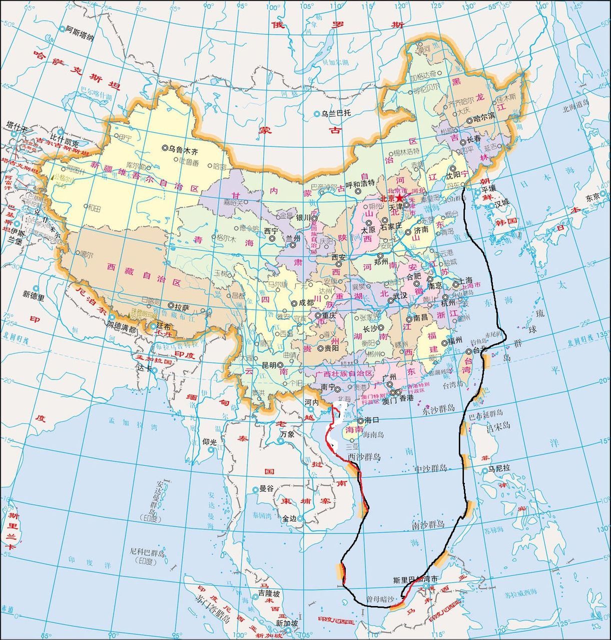 中国海岸线划分图片