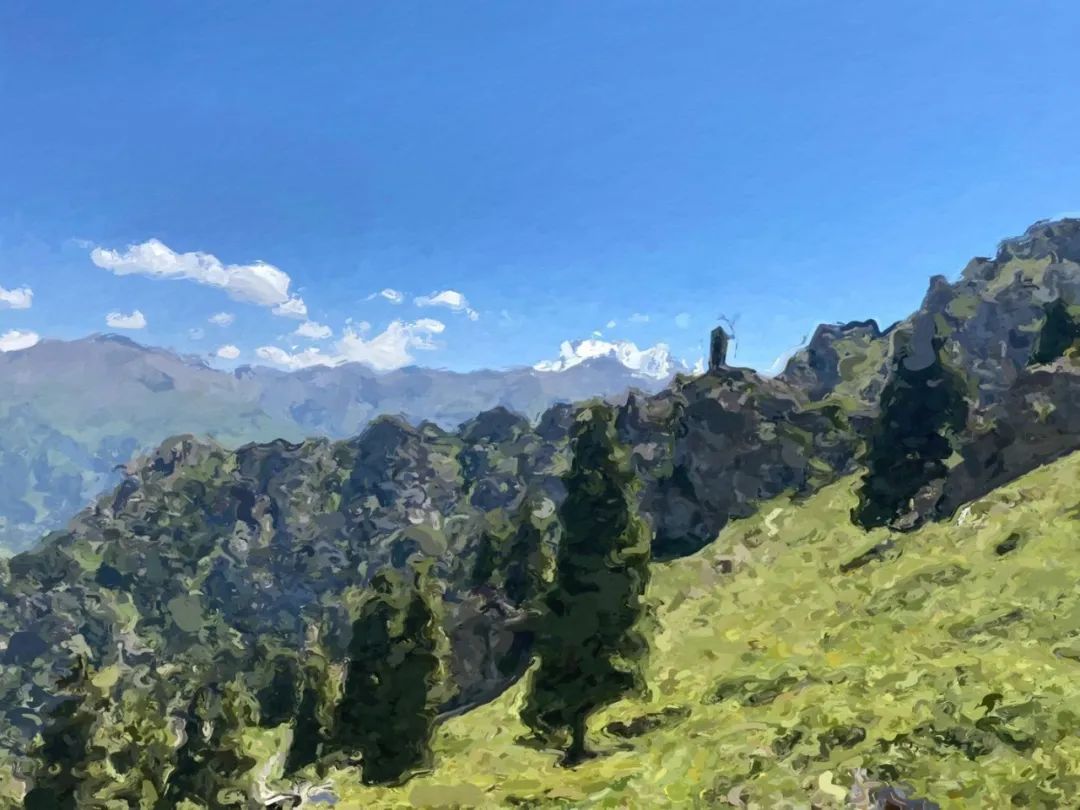 新疆天山天池风景油画