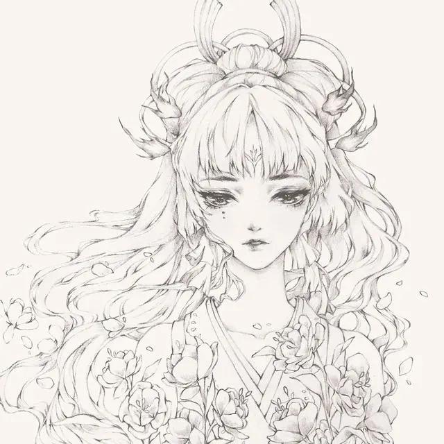 适合临摹的美少女线稿素材,手帐素材,试着上色会更惊艳哦