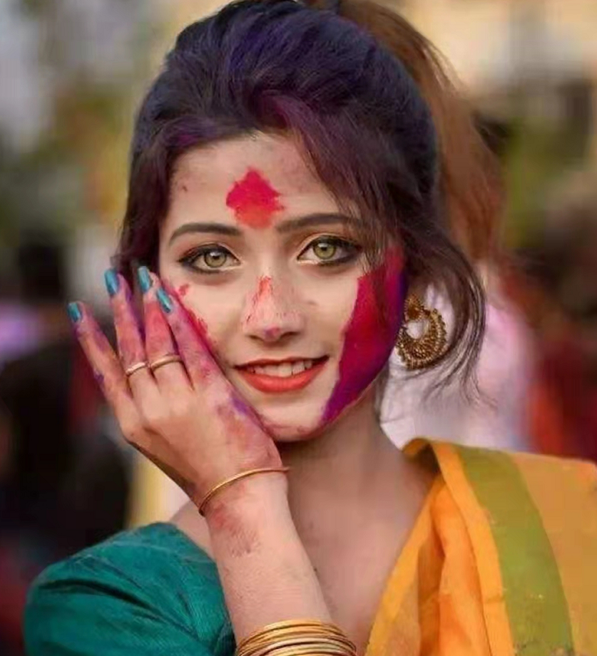 印度油彩女孩照片图片