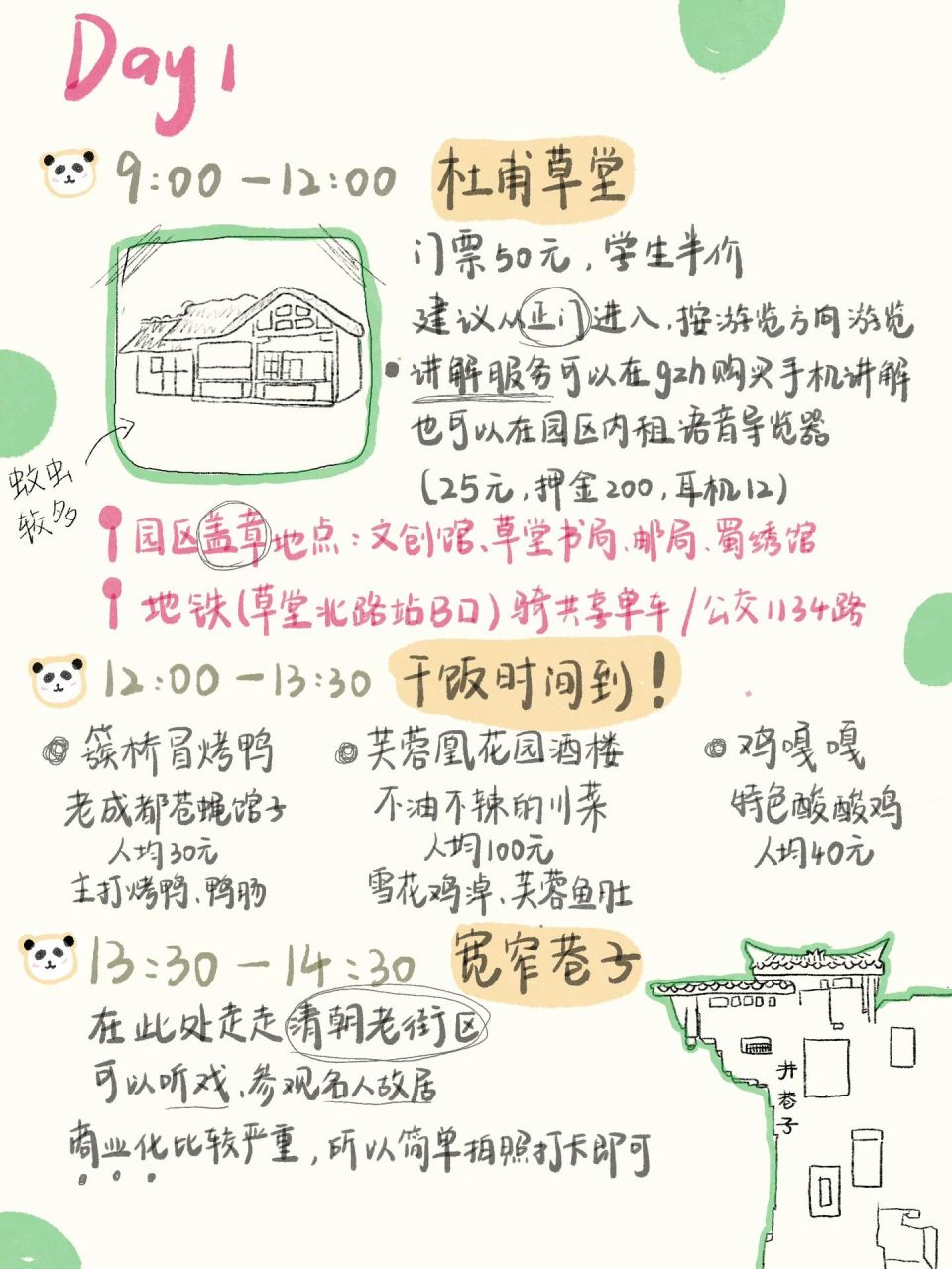 三天两夜成都手绘全旅游攻略 - 住宿:建议住在锦江区,青羊区,比较繁华