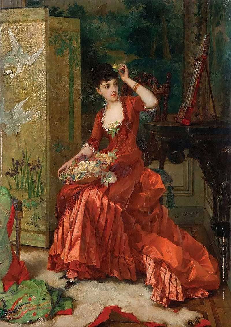 穿红色礼服的欧洲女性肖像画︱艺术名画