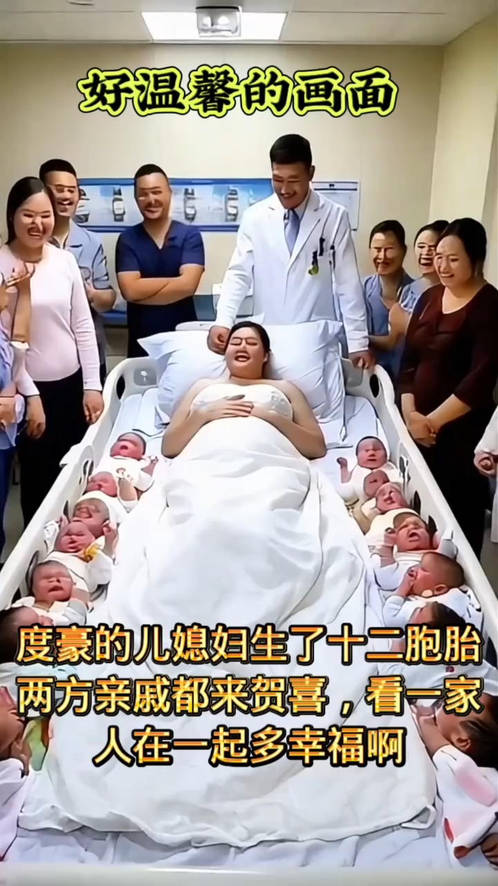 富豪的儿媳妇生了12胞胎,双方亲人都来看望