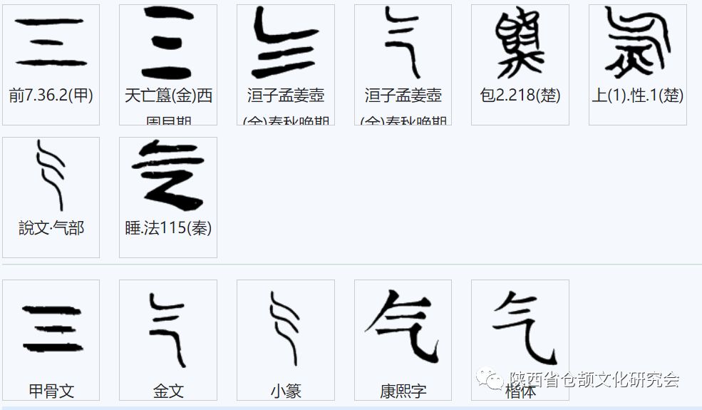 仓颉造28字之「气」字形演变