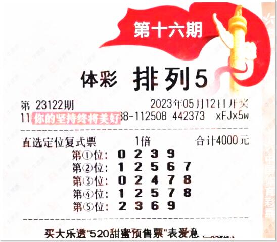 体彩,福彩第122期集中晒票:4000元排列五组合大复式领衔!