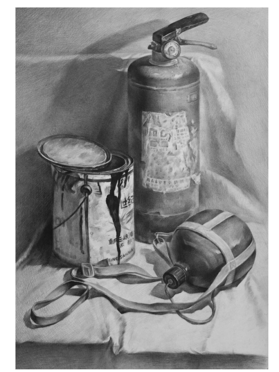 素描灭火器油漆桶组合步骤 每日一画,今天是灭火器套装组合哈哈哈,一