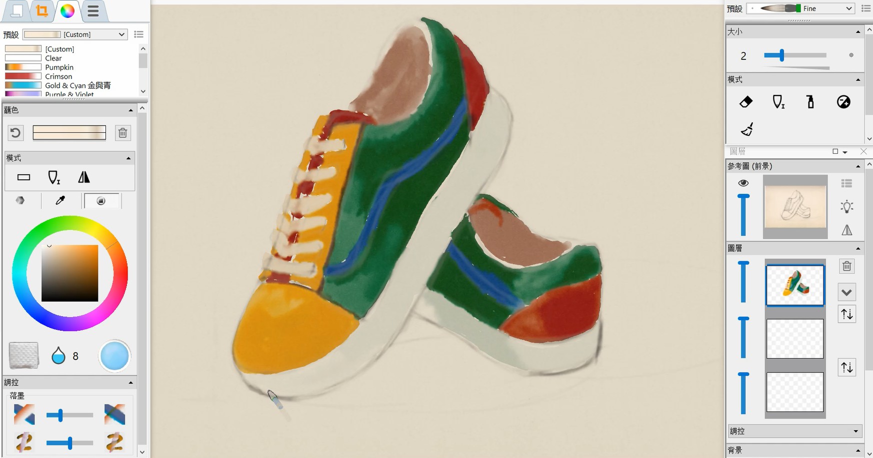 电脑水彩画男鞋(电脑绘画)