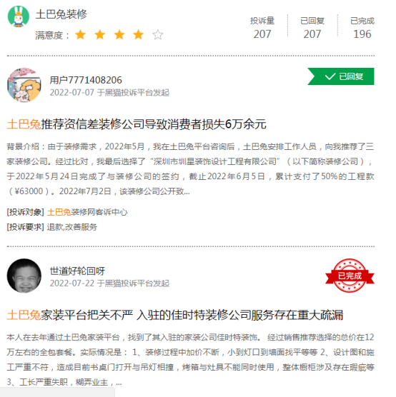 土巴兔上市之路坎坷 线下体验感差投诉多或成其拦路虎