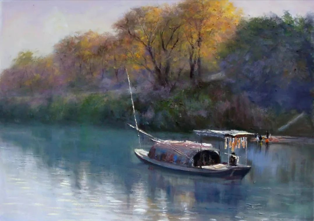 中国当代知名油画家刘鹏云作品网络展岁月静好舟船系列之三