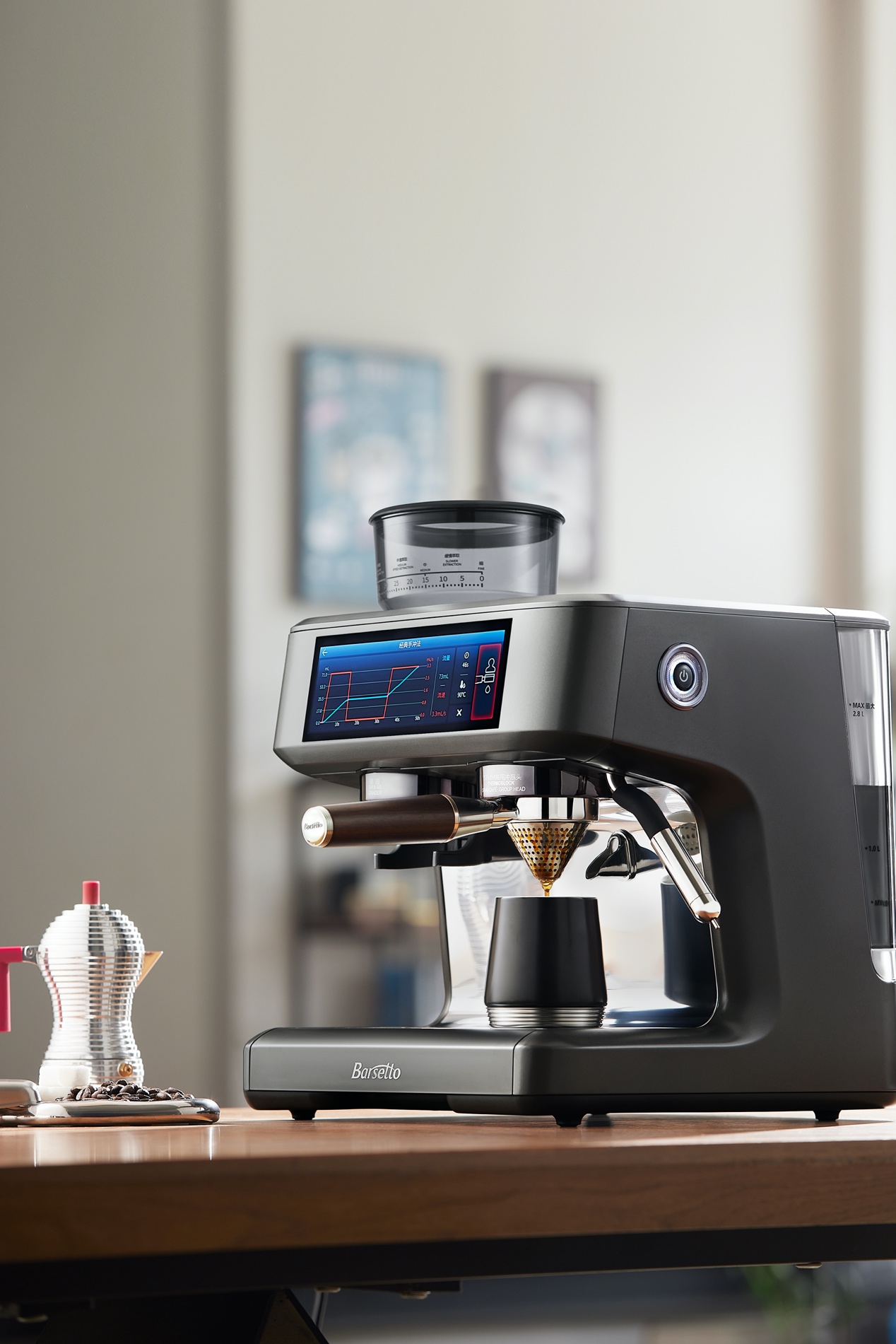 barsetto百胜图智控研磨一体咖啡机,智作意式手冲,领航制咖潮流