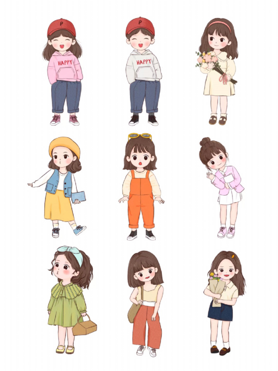 q版人物九宫格|插画合集8 卡通人物