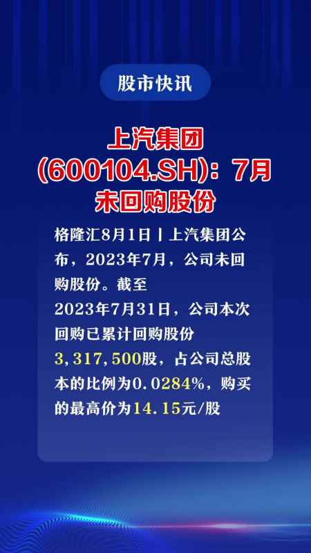 上汽集团(600104sh):7月未回购股份