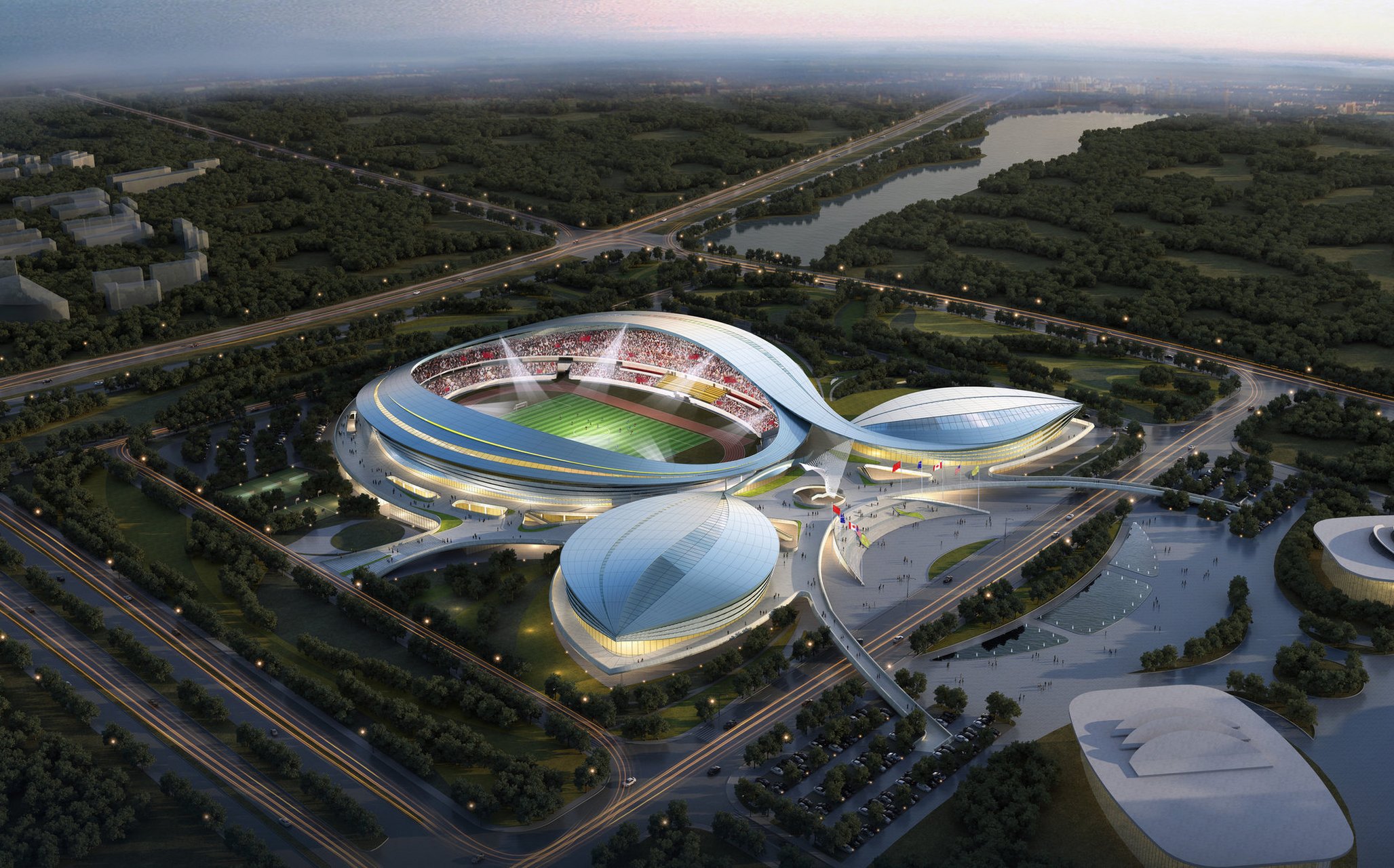 东西湖体育中心(武汉五环体育中心),位于武汉市东西湖区金山大道与临