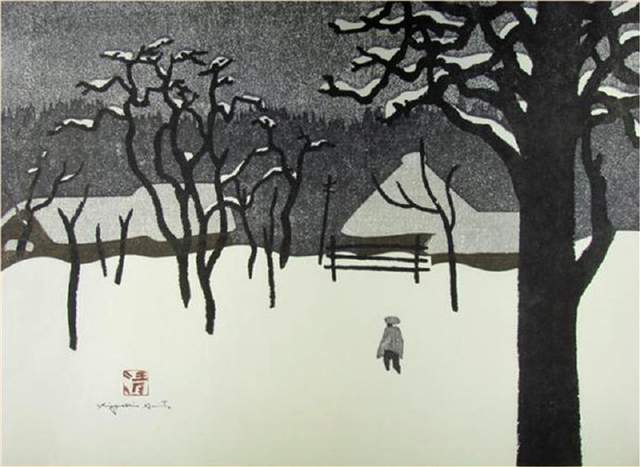 日本近代版画大师斋藤清冬日雪景系列版画作品