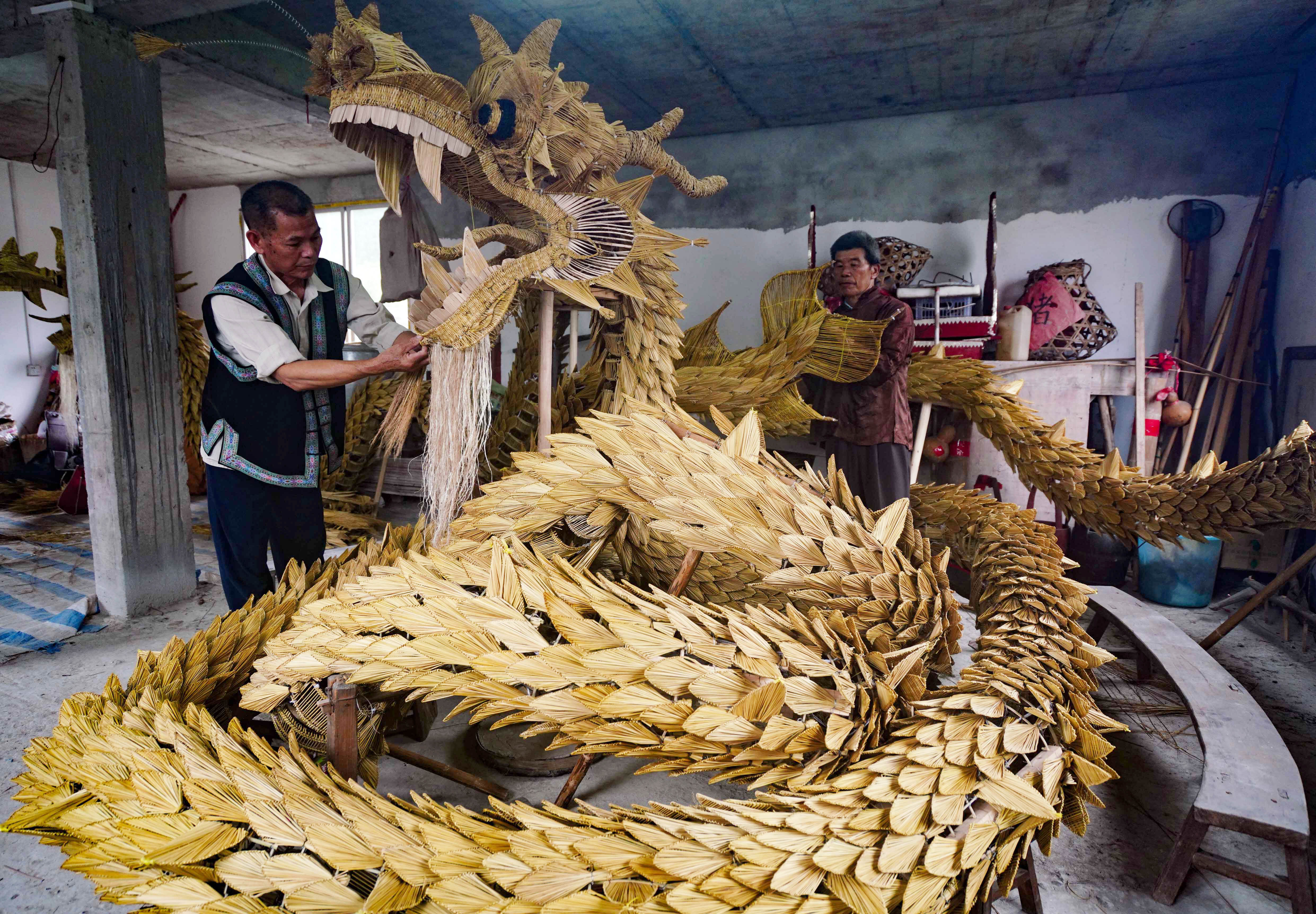 广西龙胜:编织草龙迎端午(1)