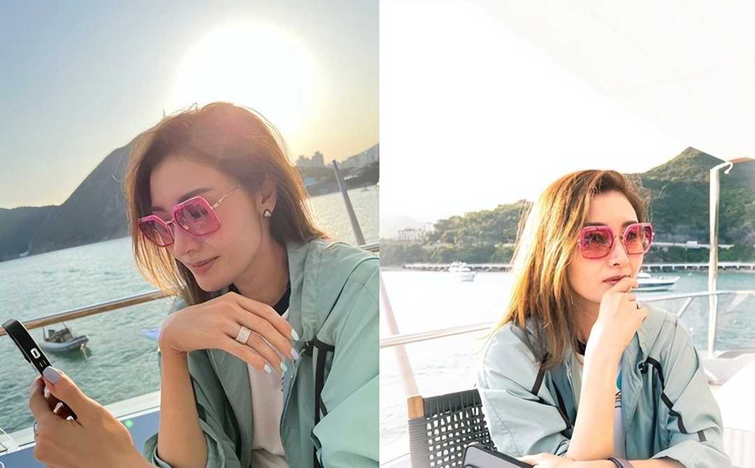 李嘉欣出海度假真时髦,一头金发配粉色墨镜说30岁都信,太会保养