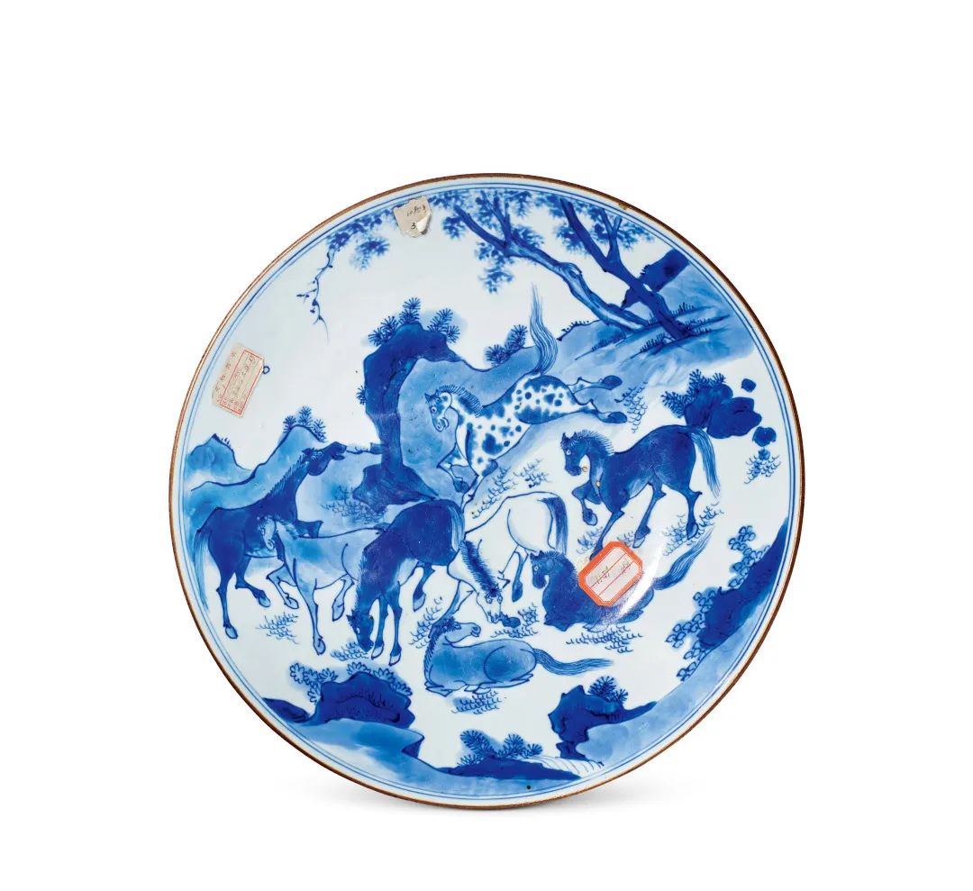 玉堂佳器款清顺治 青花八骏图大盘|中酉二〇二二秋拍