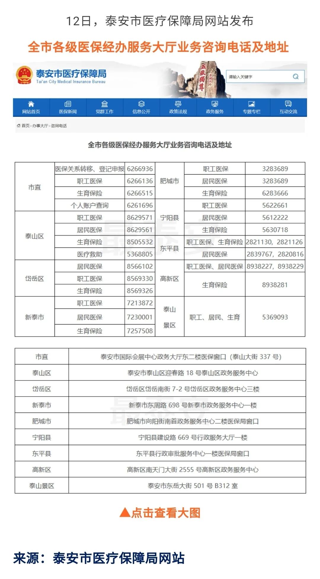 泰安发布各级医保经办服务大厅电话及地址!