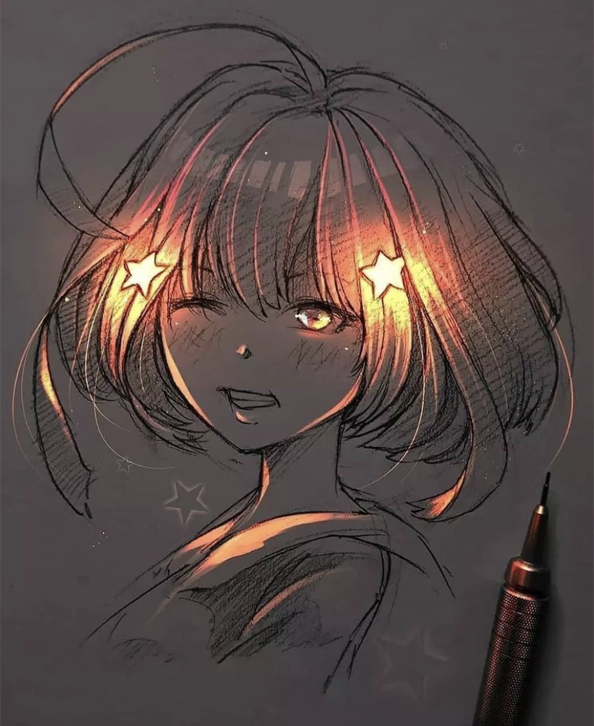 用荧光笔绘制出光照的效果,原来会画画是一件如此快乐的事情