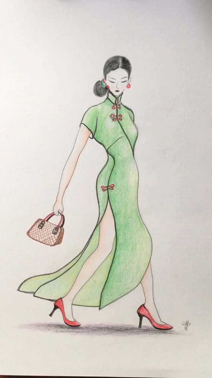 简笔画#旗袍模特绘画步骤