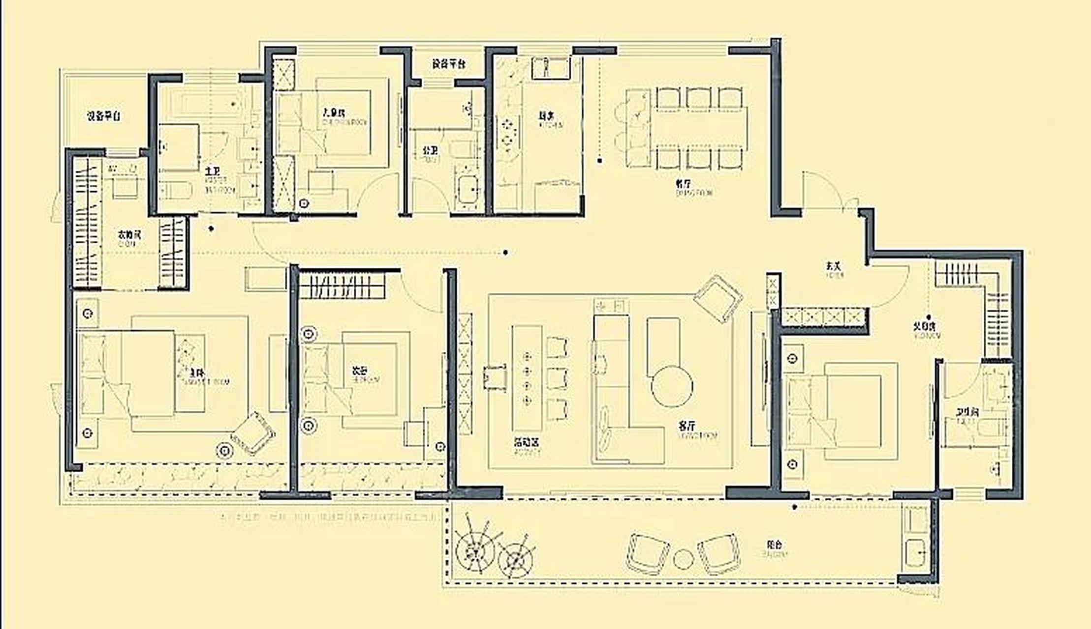 这款210平米的户型确实做出了居家格局的新境界