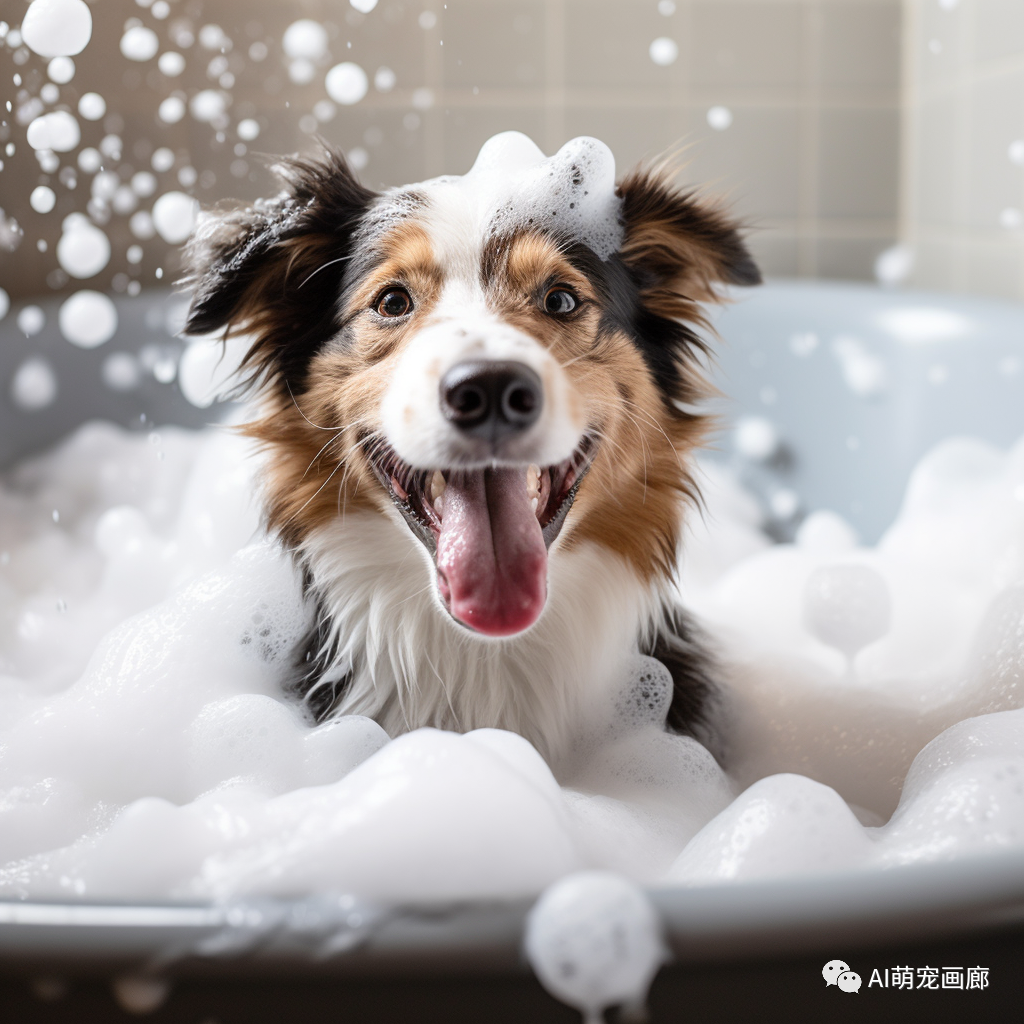 萌翻了!泡泡浴中的狗狗笑容满满!