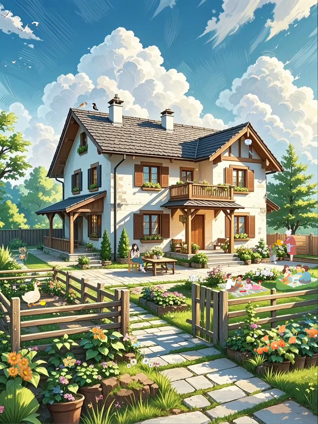 别墅草坪上的欢聚,和好友共度向往的乡村时光