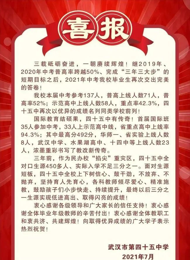 2021年武汉各初中中考喜报出炉!二中广雅,华一双师.
